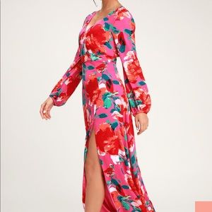 Lulus Magenta Floral Print Long Sleeve Maxi Dress